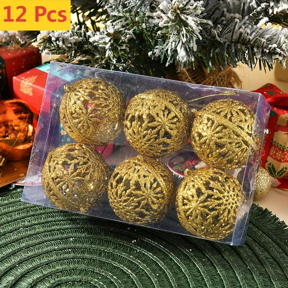 FEOLGEHLY Gold Christmas Ball Ornaments Sets, 12Pcs Large Glitter Shatterproof Plastic Ball Christmas Tree Decorations Hanging Pendant for Holiday Wedding New Year Party Home Decor