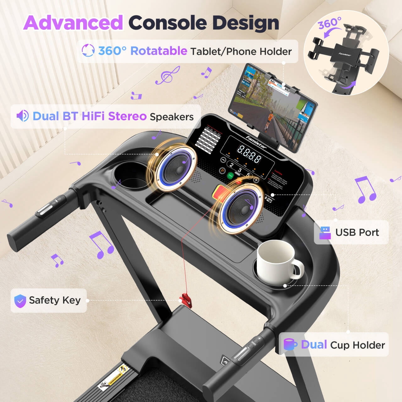 Treadmill for Home, Portable Folding Electric Exercise Treadmill with Adjustable Incline, APP Control, 64 Programs, 320 lb Capacity, 7.5MPH, Bluetooth Speakers, Running Walking Jogging, 12/23 Update
