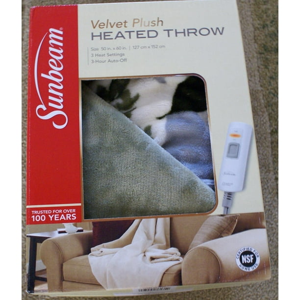 Sunbeam Electric Heated Throw Blanket Velvet Plush Washable with 3Heat