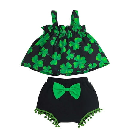 

LWZWM Toddler Girl Clothes 2 Piece Girls Outfits Set for Spring Summer Children Sling Top Shorts Set Shamrock St. Day Print Girls Two Piece Childrens Clothing Green 6-12 Months