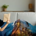 thumbnail image 3 of Venice Soft Flannel Fleece Blanket, View on Grand Canal from Rialto Bridge at Dusk European Italy Scenery Print, Cozy Plush for Indoor and Outdoor Use, 60" x 80", Indigo and Yellow, by Ambesonne, 3 of 5