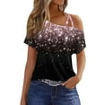 thumbnail image 2 of Summer Shirts for Women Off The Shoulder Short Sleeve Asymmetrical Neck Tops Criss Cross Blouses Ethnic Floral Print Clothes 2024 Light pink XXL, 2 of 5