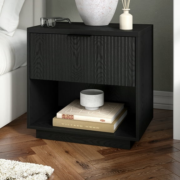 Karten 24" Wide Rectangular Fluted Nightstand in Black Grain