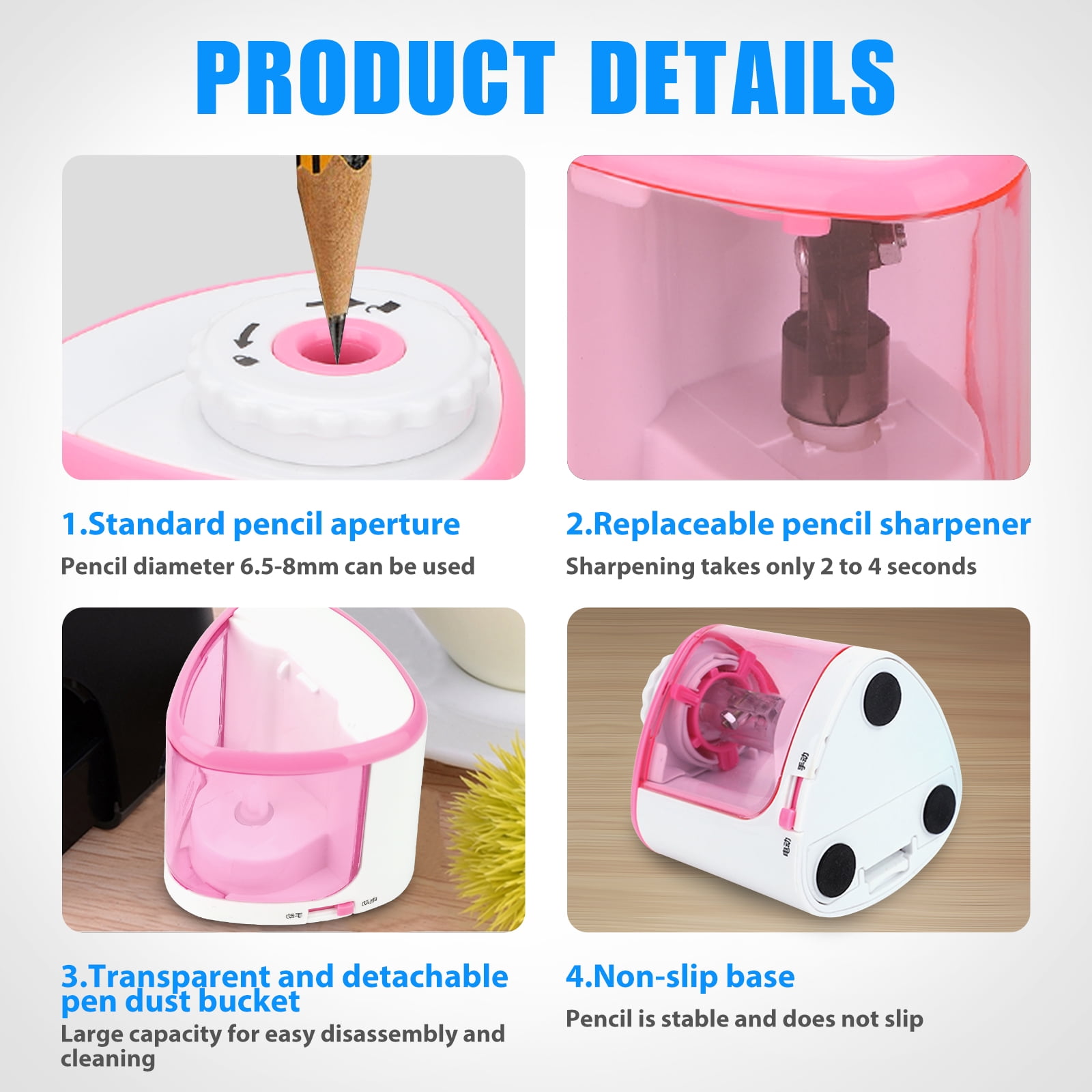 Electric Pencil Sharpener, TSV Double Hole Automatic Sharpener for  No.2/Colored Pencils, USB & Battery Operated - White 