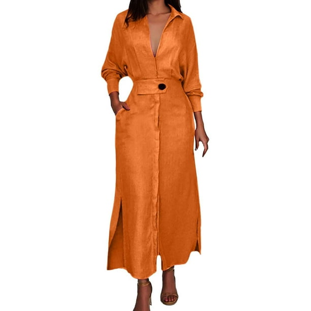 Vestido liso de mujer con cinturón, manga larga y escote en V profundo, poliéster y spandex, estilo informal y elegante, tallas S-XXXL