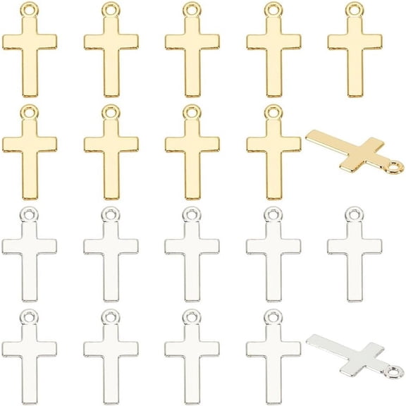 100Pcs 2 Colors Mini Cross Charm Gold Silver Crucifix Charms Metal Dangle Charm for Women Bracelets Earring Necklace Jewelry Making Crafting Findings
