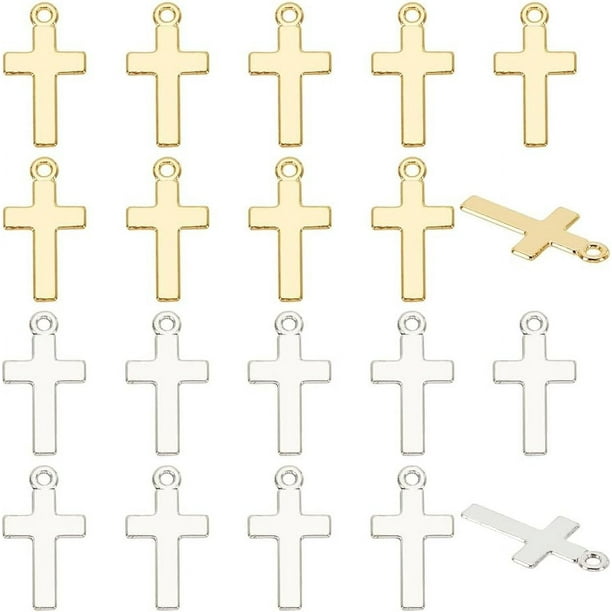 100 mini dijes de crucifijo de 2 colores, dorados y plateados, de metal, para mujer, para pulseras, pendientes, collares, bisutería y manualidades.