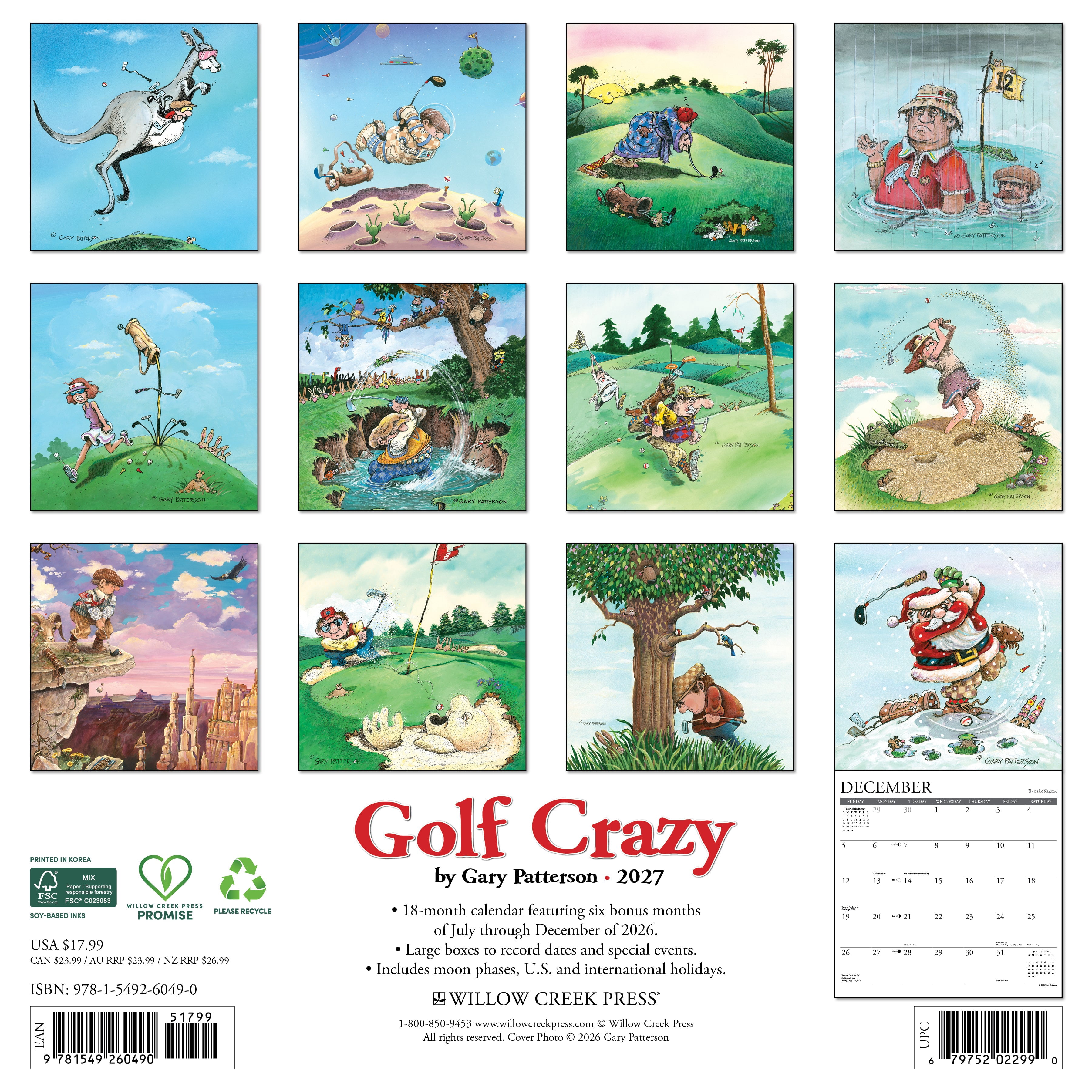 Willow Creek Press, Golf Crazy by Gary Patterson 2027 Wall Calendar