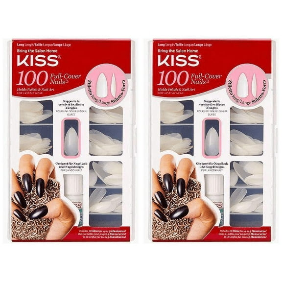 KISS Salon Acrylic Natural Nails - 100 Piece Kit Long Stiletto - 100PS22C 2-Pack