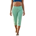 thumbnail image 4 of PWPSG Womens Jogger Capri Pants, High Waist Straight Leg Tailoring, Soft Terry Material with Comfort Fit for Sporty Casual Activity Green S, 4 of 6