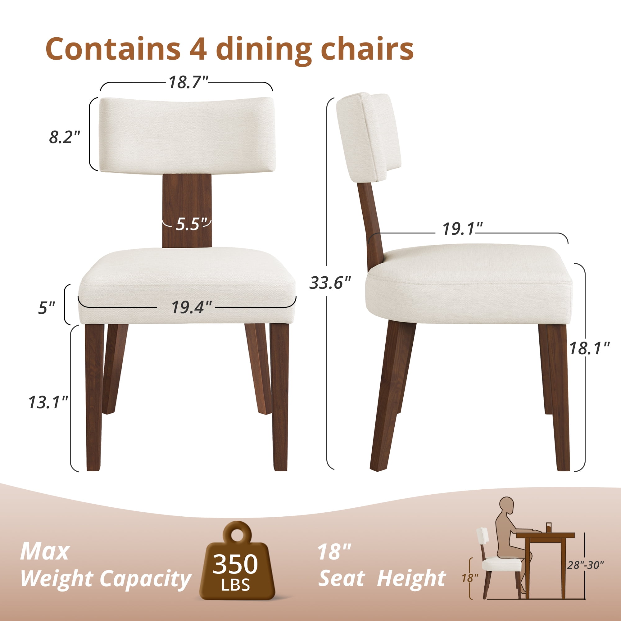 Dycanpo Dining Chairs Set of 4,Upholstered Mid Century Modern Round Dining Room Chairs for Living Room,Beige