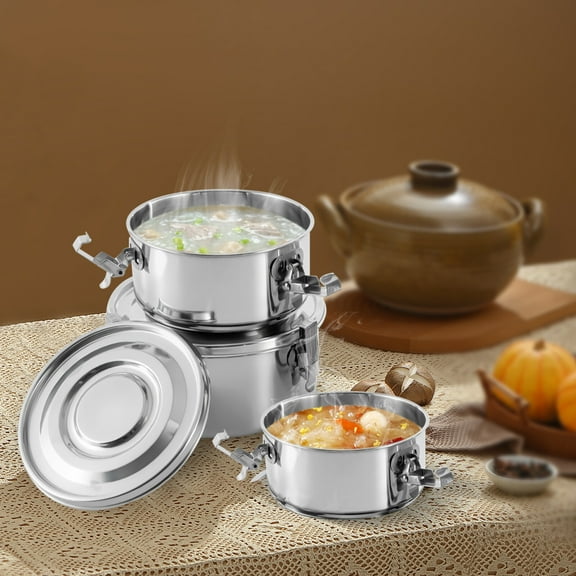 Set of 3 Stainless Steel Food Storage Containers Leak-Proof Smell-Proof With Lid Silver for Storing Leftovers, Lunch, Snacks, Soup