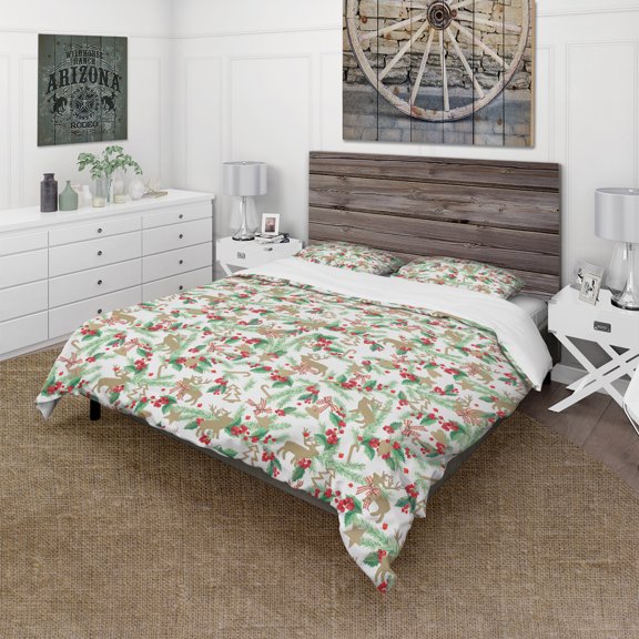 Designart 'Christmas Decoration in Illustration' Cabin & Lodge Duvet Cover Set
