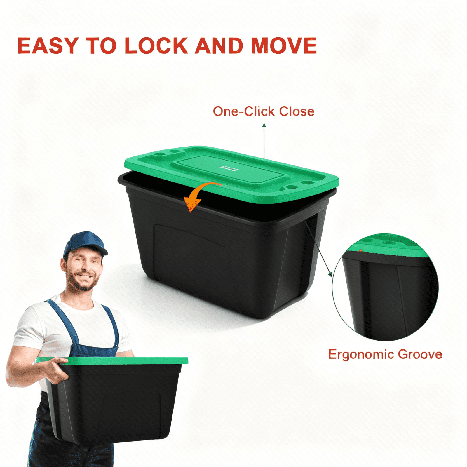 SimplyKleen 18-Gallon 4 pack Stacking Plastic Storage Containers with Lids, Black Body/Green Lid