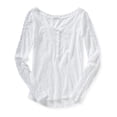 thumbnail image 1 of Aeropostale Womens Solid Lace Henley Shirt, Blanco, X-Large Aeropostale henley, 1 of 2