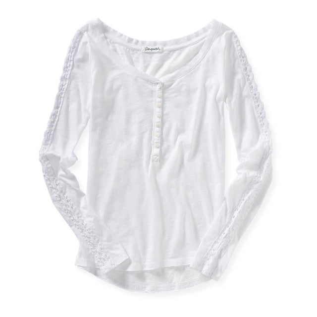 Aeropostale Womens Solid Lace Henley Shirt, Blanco, X-Large Aeropostale henley