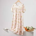 thumbnail image 2 of Tnhcen Cotton Lightweight Sleepwear – Women's Summer Crew Neck Short Sleeve Long Dress Playful Floral Pattern Nightdress Free Size for All Body Types, 2 of 3