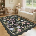 thumbnail image 2 of Hasoo Washable Living Room Area Rug 9x12 Large Modern Floral Snake Non-Slip Soft Foldable Scalloped Indoor Black Carpet, 2 of 5