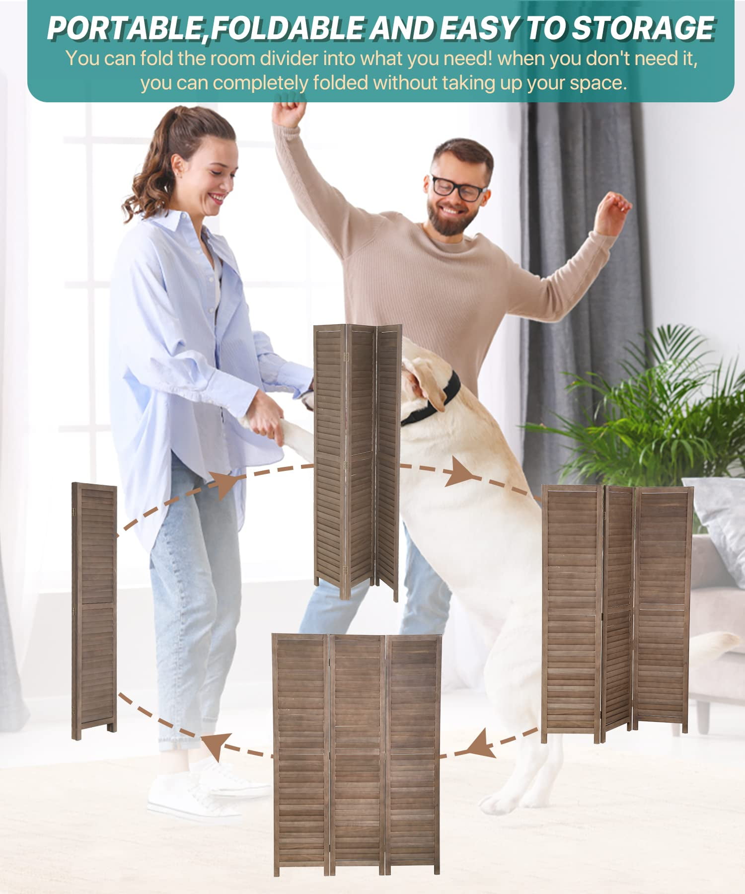 YRLLENSDAN Room Dividers and Folding Privacy Screens, Wall Divider for Living Room, Freestanding Indoor Room Divider for Room Separation, Brown 3 Panels