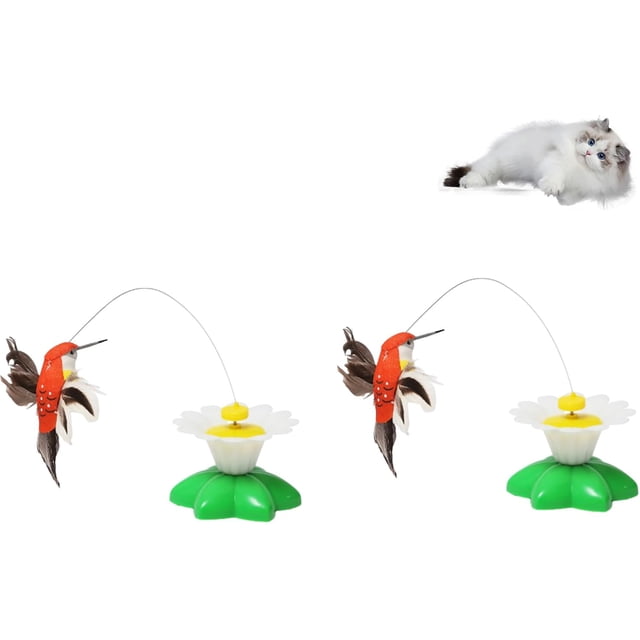 Accustomedi Juguete eléctrico para gatos con forma de pájaro, juguete eléctrico para gatos, juguete para gatos con colibrí, juguete eléctrico giratorio de 360 grados, juguete interactivo para gatitos