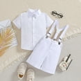 thumbnail image 2 of FAOWME Newborn Infant Boys Spring Summer Sets Short Sleeve Bodysuit Bow Tie Suspender Pants Hat Gentleman Solid Color Outfits Clothes For Evening Party,White,18-24 Months, 2 of 9