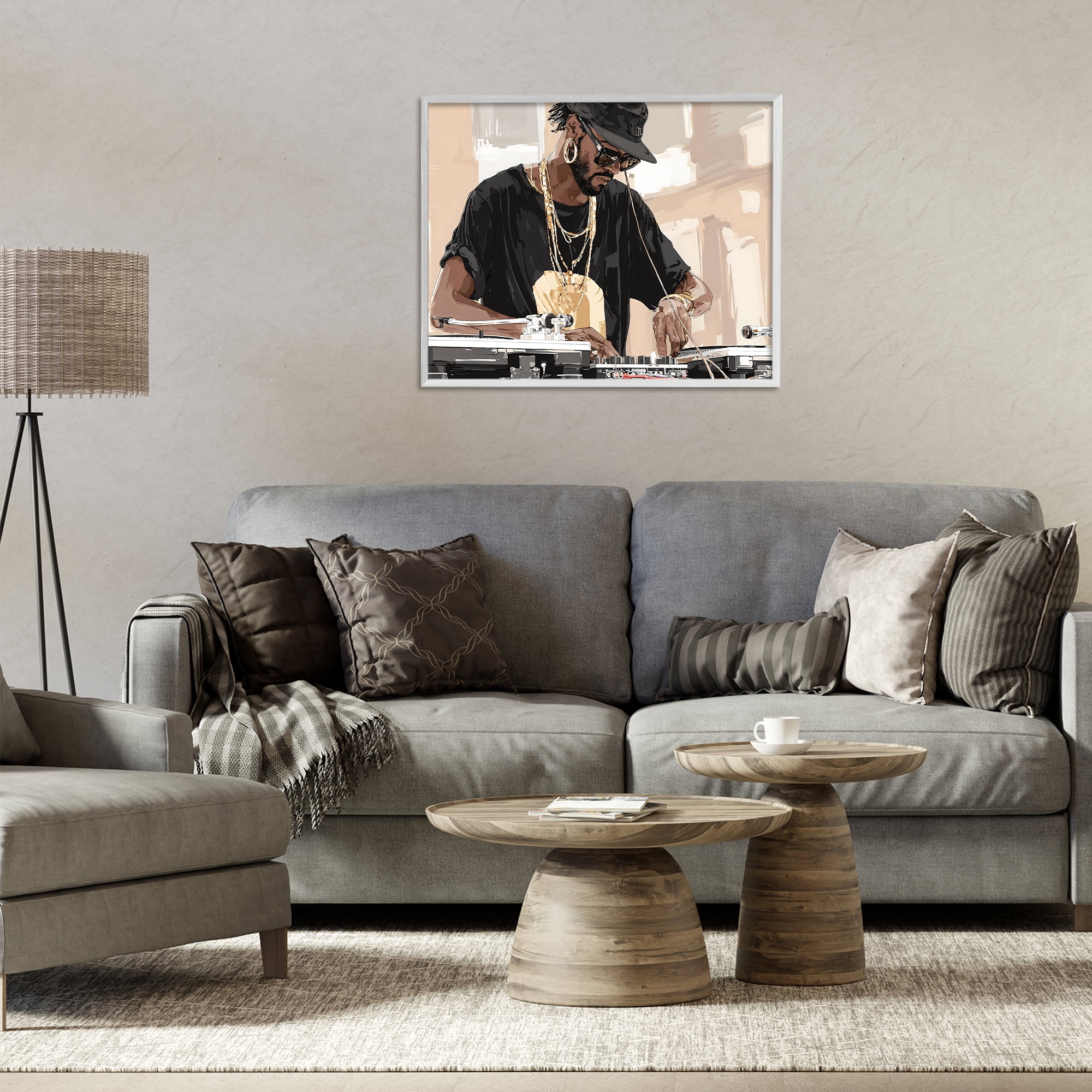 Stupell Industries Timeless DJ with Urban Rhythm White Framed Giclee Art, design by Franklyn Gregory