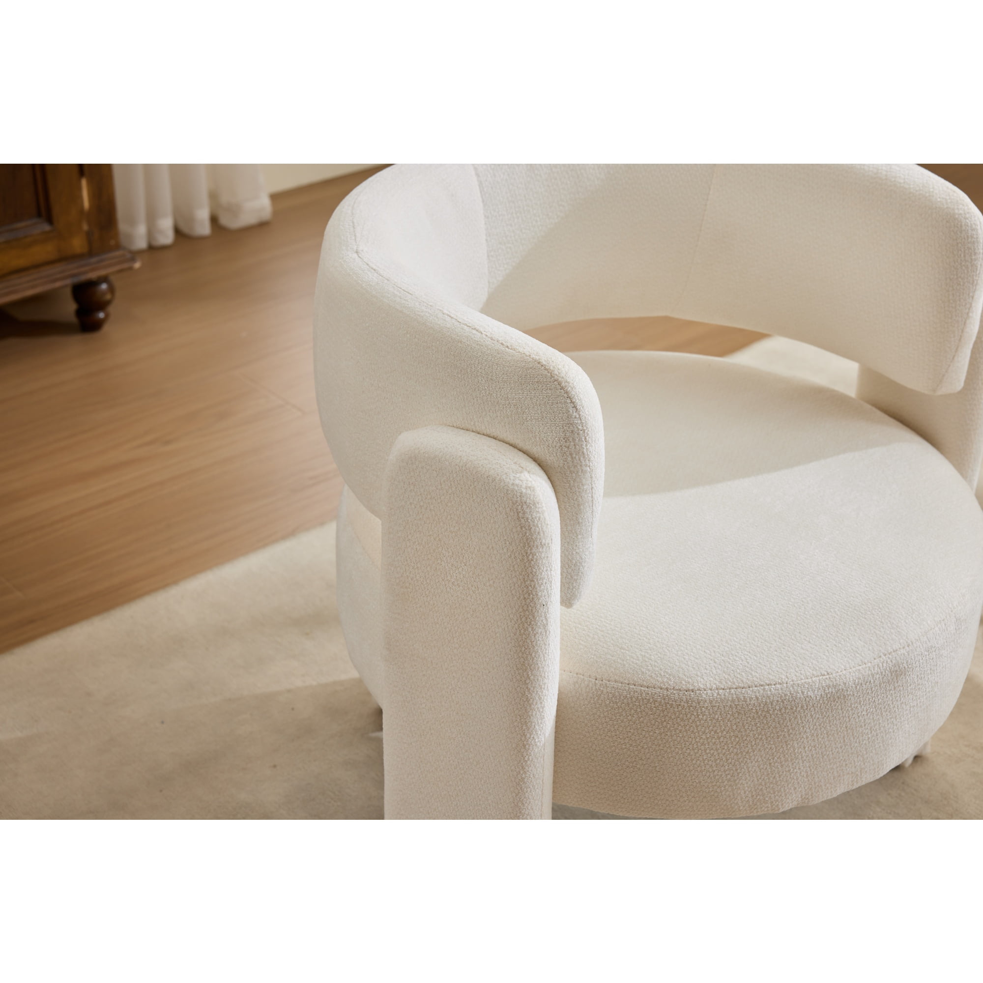 Accent Chair, Armchair, Boucle Chair&nbsp;Modern Upholstered Fabric Accent Armchair, Comfortable Leisure Single Sofa Chair for Living Room, Bedroom, Office, Ancient White