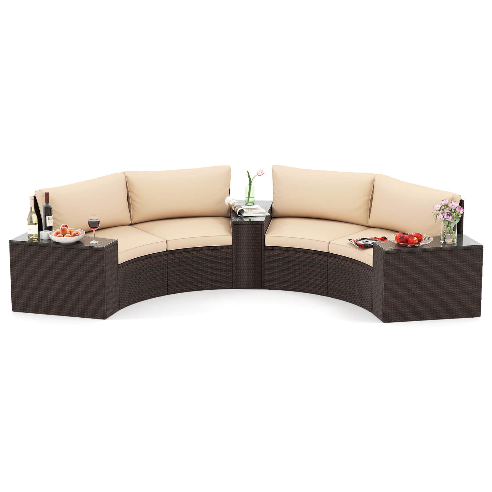 Costway 5 PCS Patio Furniture Set with Tempered Glass Top Side Tables Back & Seat Cushions