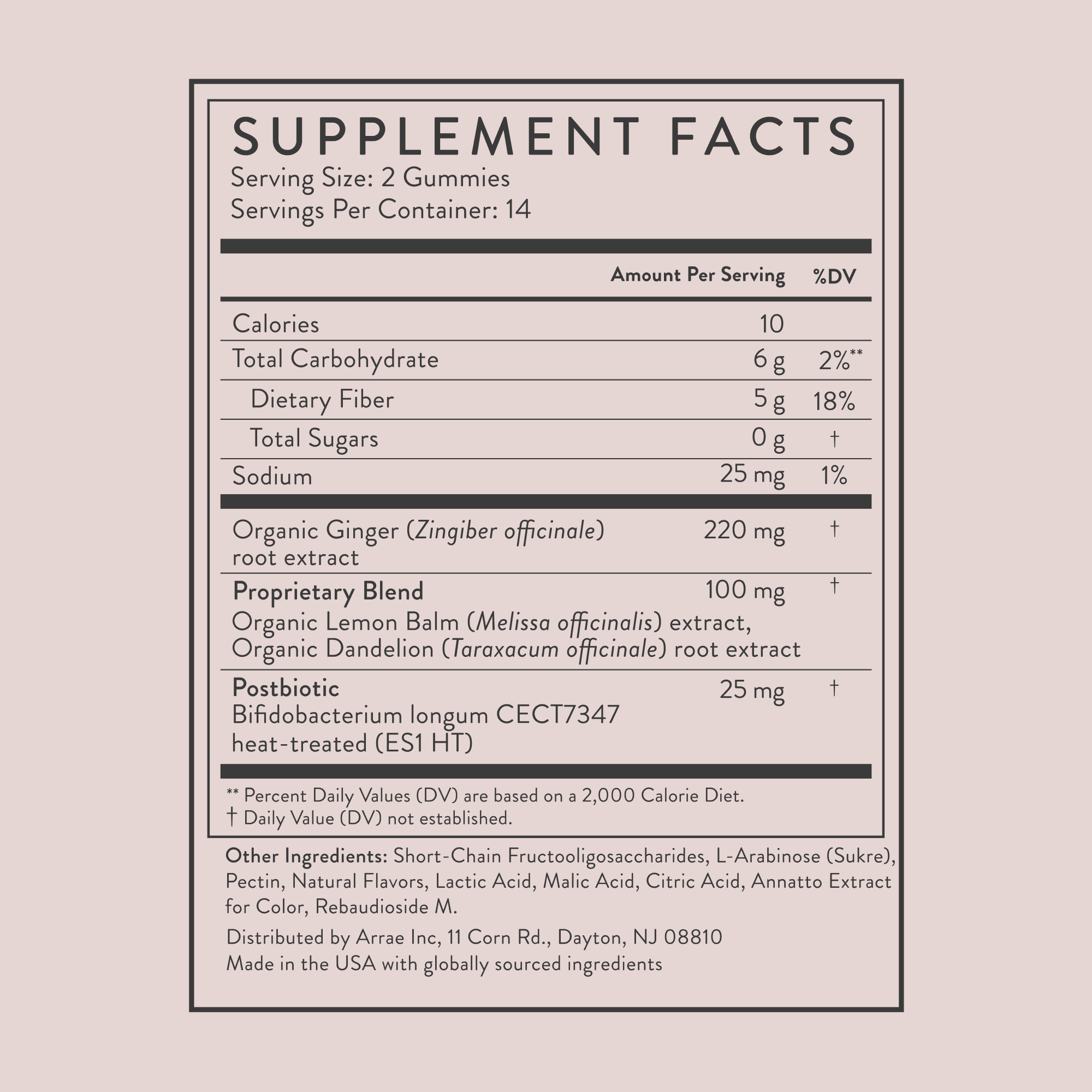 Arrae Bloat Relief Digestive Gummies with Prebiotic Fiber, Peach Lemon - 28 Gummies: 0g Sugar, Gluten-Free