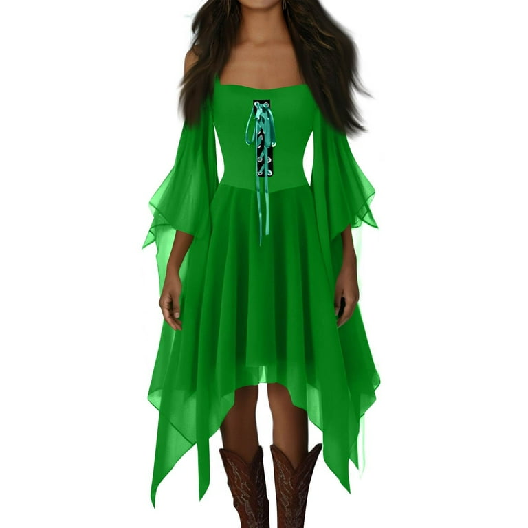 UOCEFIK Gothic Dress Dark Style Halloween Dress Different from Others Women's Gothic Punk Dress Cold Shoulder Butterfly Sleeve Christmas Cosplay Party