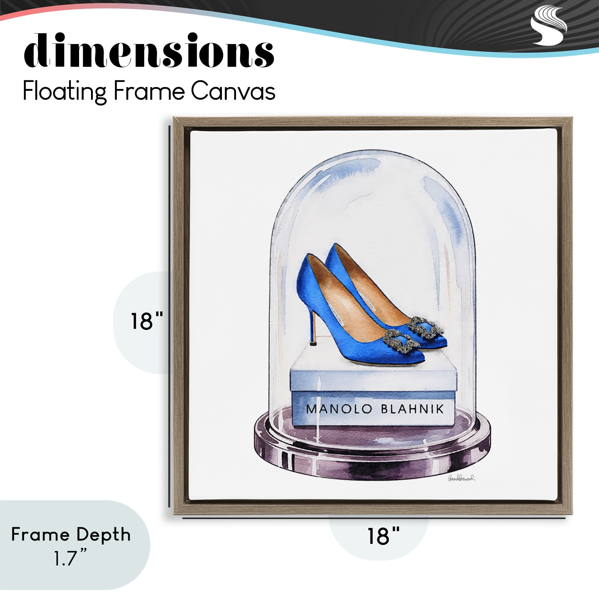 Stupell Industries Blue Heels in Bell Jar Brown Framed Floater Canvas Wall Art, design by Amanda Greenwood