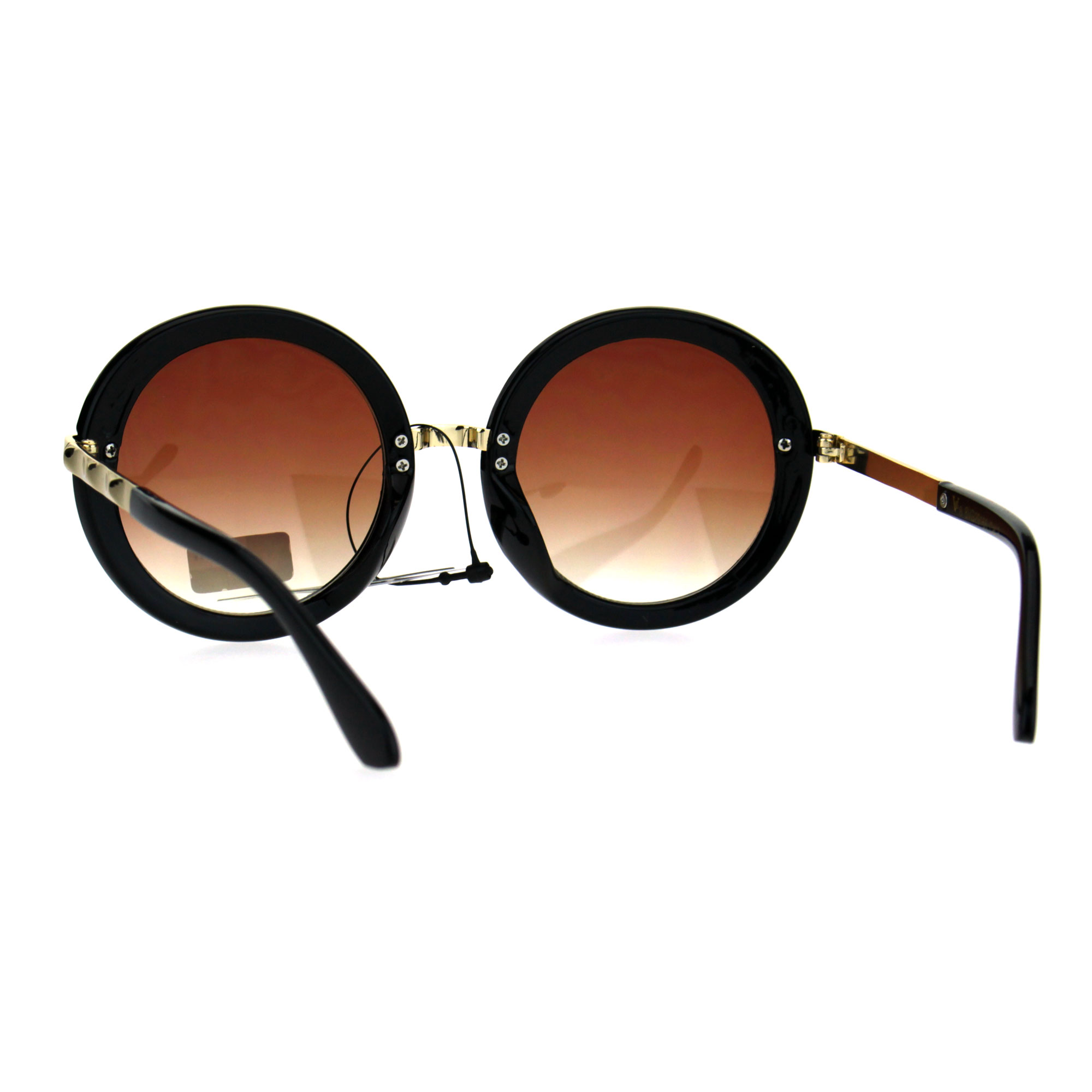 Womens Double Metal Plastic Frame Round Designer Fashion Diva Sunglasses Black Burgundy - image 4 of 4