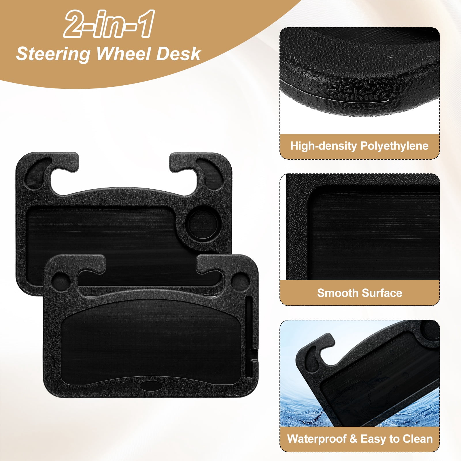 Uxcell 2 in 1 Car Steering Wheel Tray Car Food Trays Auto Steering Wheel Under Table Desk for Eating Food Drink Laptop Writing Work, Black