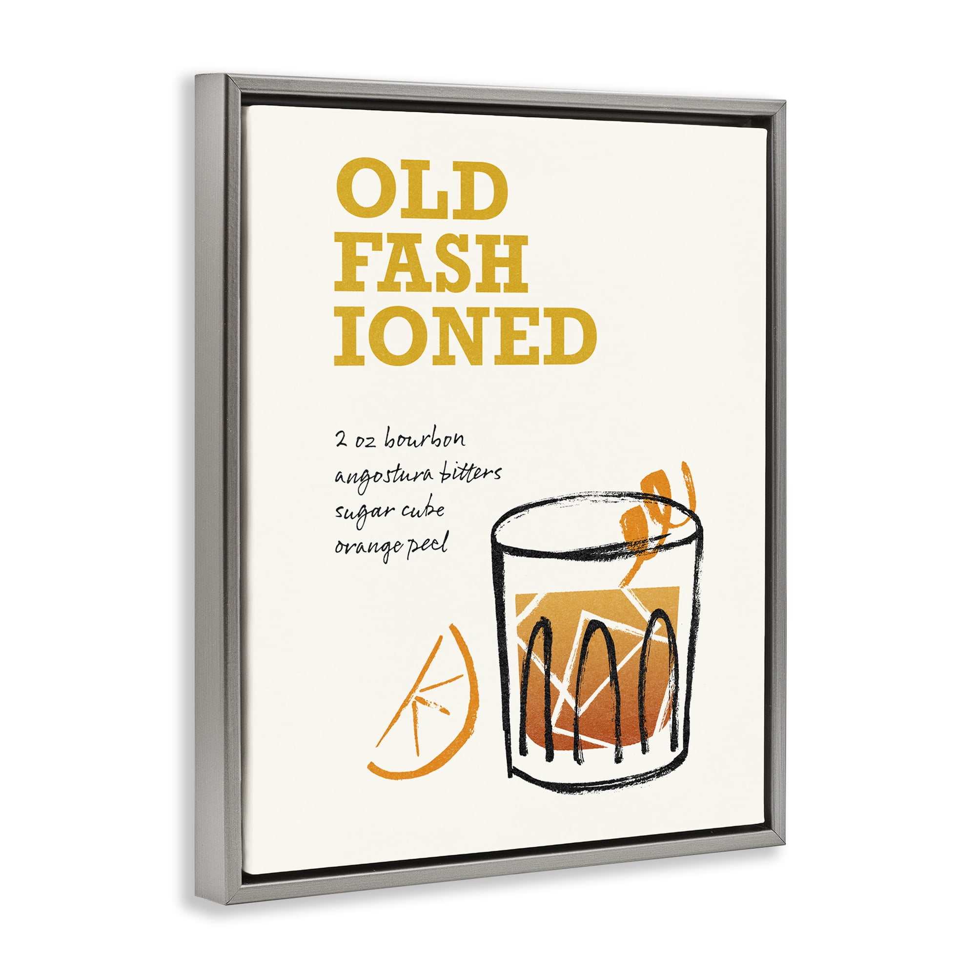 Stupell Industries Old Fashioned Recipe Food & Beverage Painting Gray Floater Framed Art Print Wall Art, 25 x 31