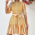 thumbnail image 4 of Wycnly Womens Dresses Fashion Button up Loose Flowy Swing A Line Mini Dresses with Belt Summer Striped Print Crewneck Elbow-Length Formal Short Dress Yellow s, 4 of 7