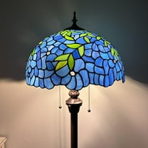Enjoy Décor Lamps Tiffany 64-Inch 2-Light Leaves Blue Stained Glass Tiffany Floor Lamp with Glass Bowl Shade