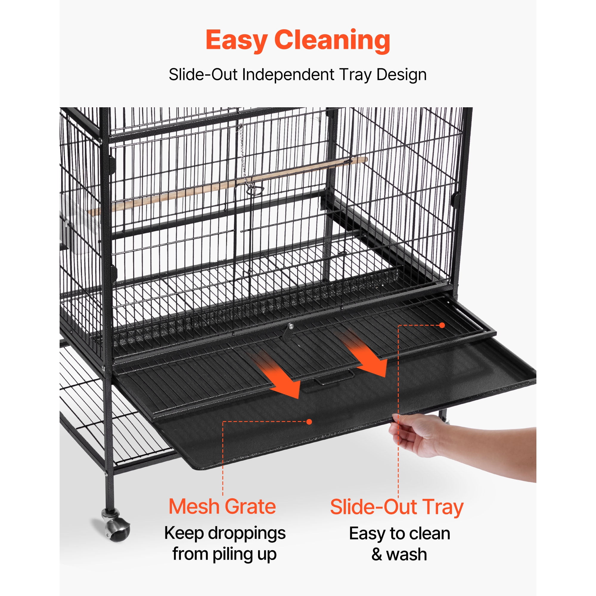 KFFKFF Spacious Bird Cage, 36.6 x 22.8 x 59.5 inch, Flat Top Design, Durable Wrought Iron Construction with Perches, Removable Tray, and Plastic Feeders, Suitable for Various Bird Species