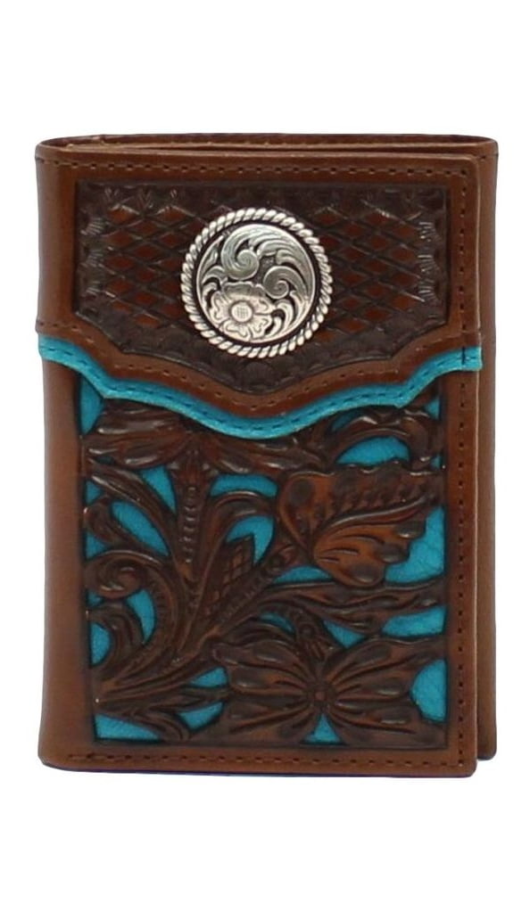 Nocona Western Mens Wallet Trifold Leather Embossed Weave Concho N500002401