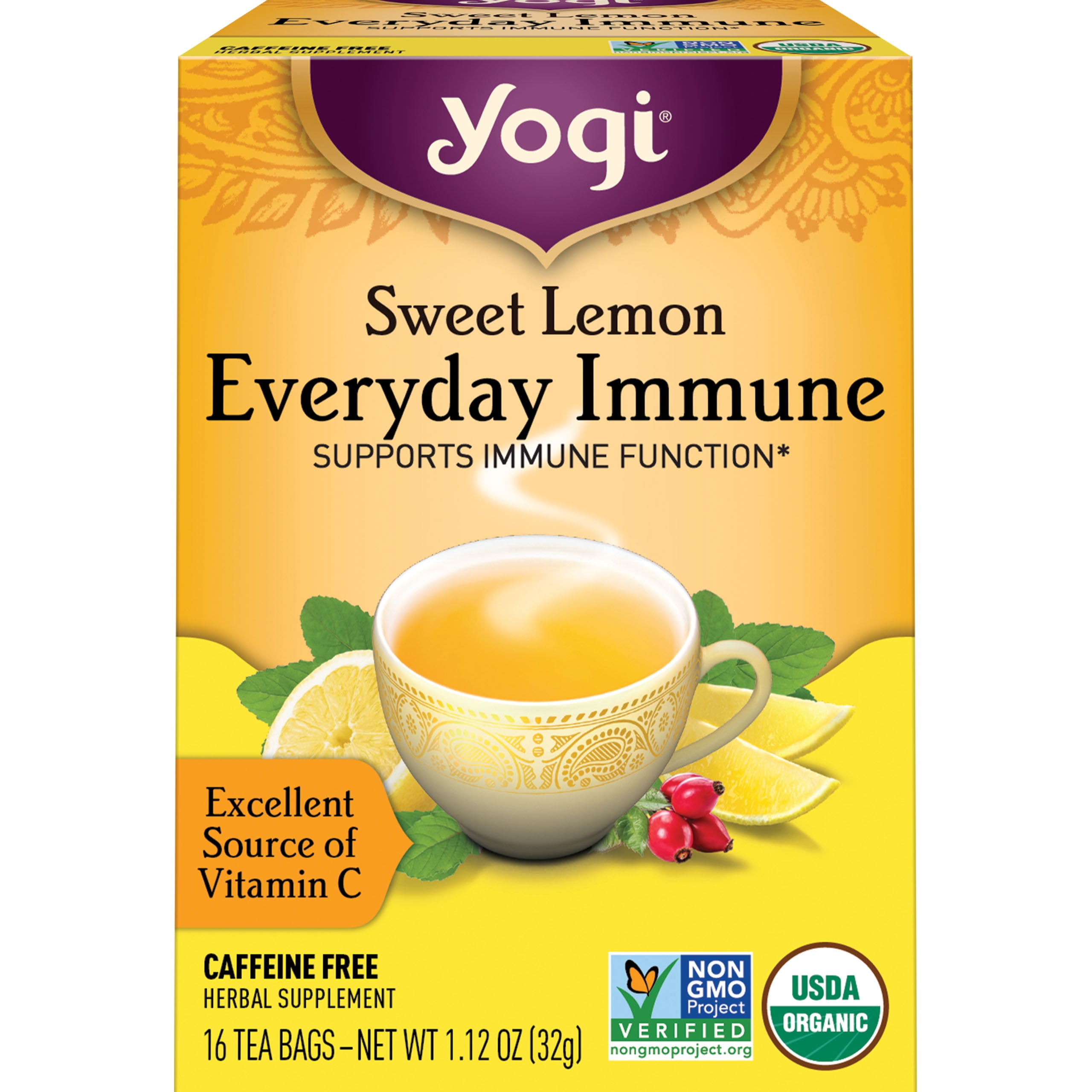 Yogi Tea Sweet Lemon Everyday Immune, Organic Herbal Tea, Wellness Tea Bags, 16 Count