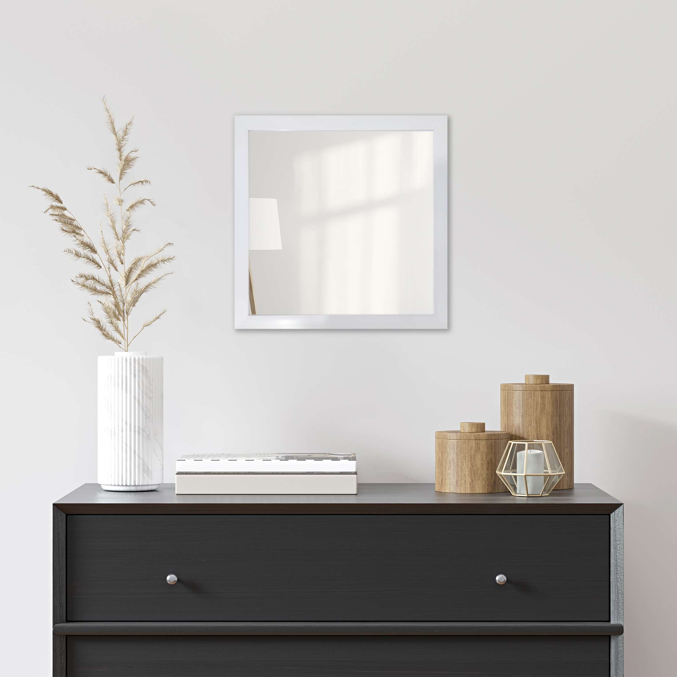 Mainstays 16x16 White Framed Small Decorative Wall Mirror for Bathroom or Living Room