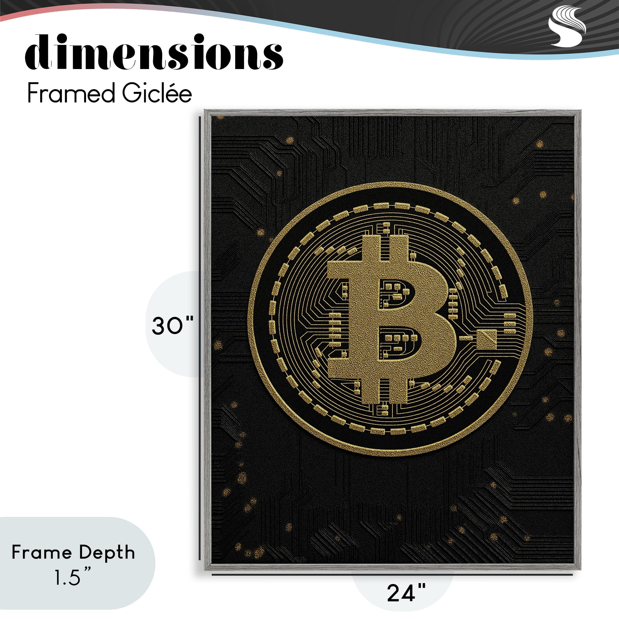 Stupell Industries Bold Golden Digital Currency Gray Framed Giclee Art, design by Svetlana Aleynikova