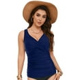 thumbnail image 4 of vigerkar Women Tankini Bathing Suit Top - Twist Front V Neck Swim Top Ruched Tummy Control Top Only No Bottom 2025 Dark Blue, XXL, 4 of 9