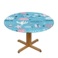 thumbnail image 2 of YFYANG Round Fitted Table Cloth, Waterproof Blue Cute Ocean Animals Doodle Pattern Polyester Table Cover, Indoor Outdoor Decorative Tablecloths with Elastic Edge, 2 of 7