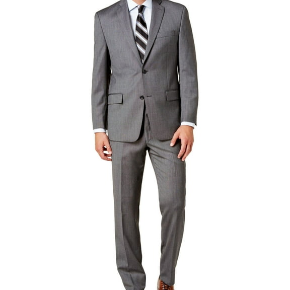 Michael Kors Mens Birdseye Two Button Formal Suit, Grey, 48 Regular / 42W x UnfinishedL