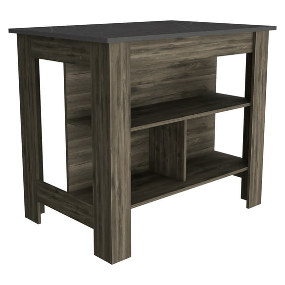 Cala 3-Shelf Wooden Casual Kitchen Island, Dark Brown/Onyx