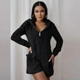 thumbnail image 6 of ZyeKqe Short Rompers for Women Warm Fuzzy Fleece Sherpa Hooded Jumpsuits Cute Bear Onesie Zipper Plush Sleepwear, 6 of 8