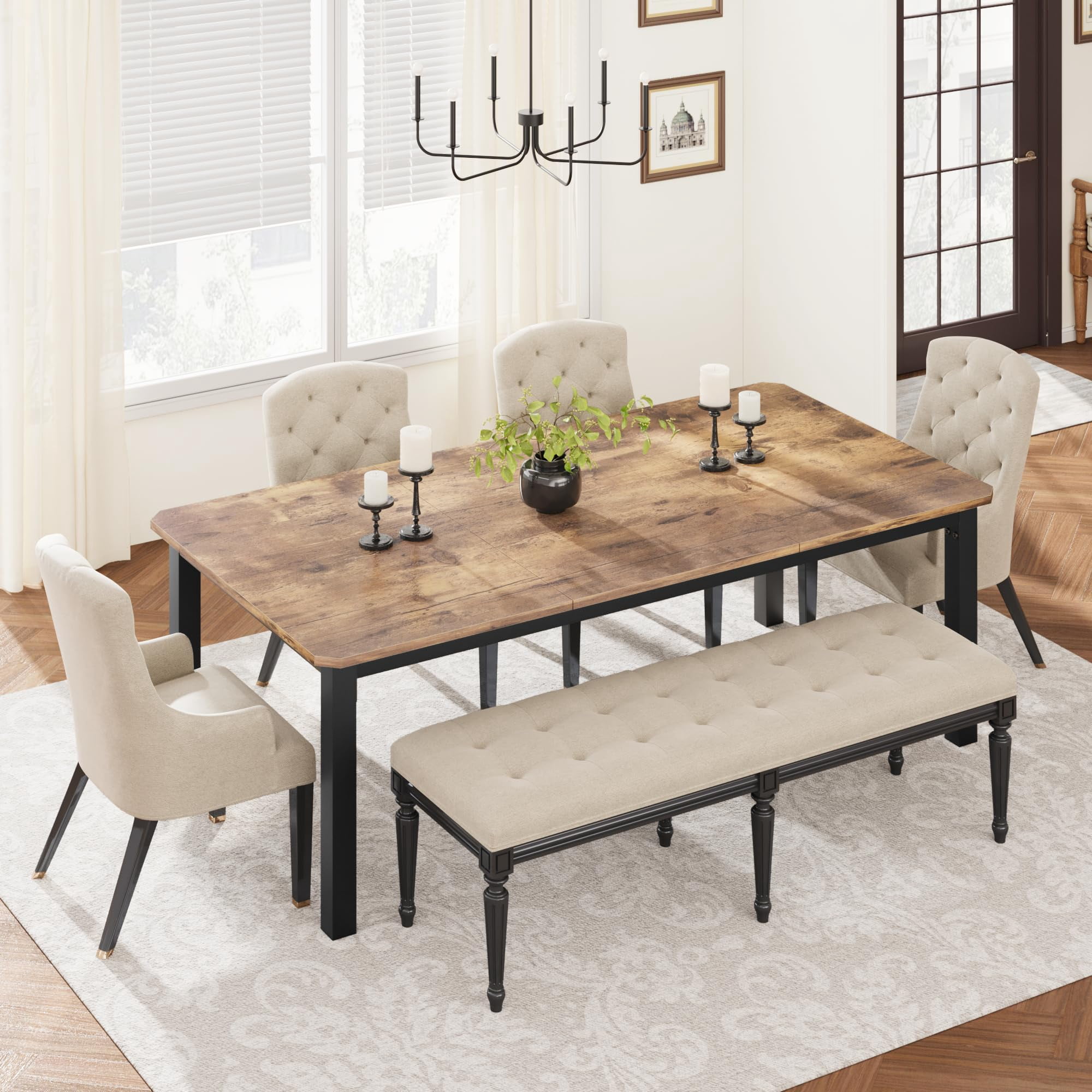 Kitchen Dining Table For 6~8 People, 78.7" Long Kitchen Table with ...