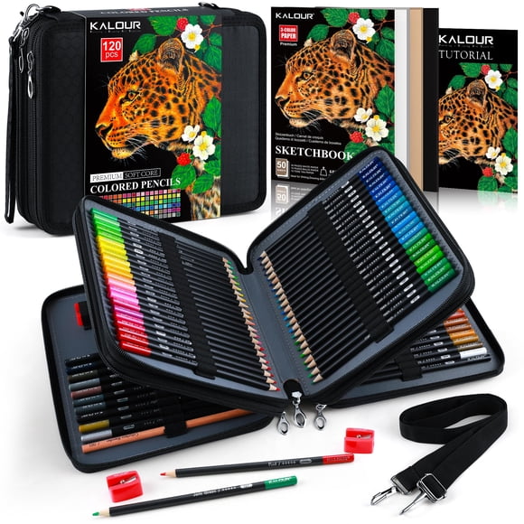 Set de Lápices de Colores KALOUR 120 de Base Óleo con Estuche y Cuaderno de Bocetos