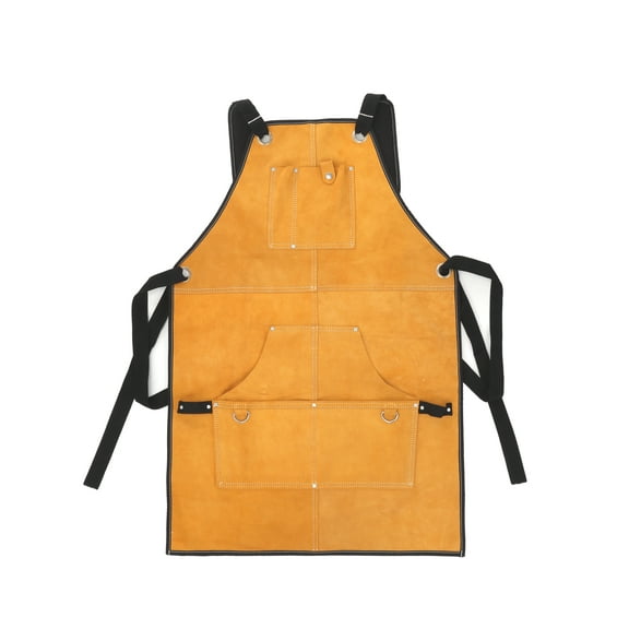 Hyper Tough Brown Leather Welding Apron with Tool Pockets
