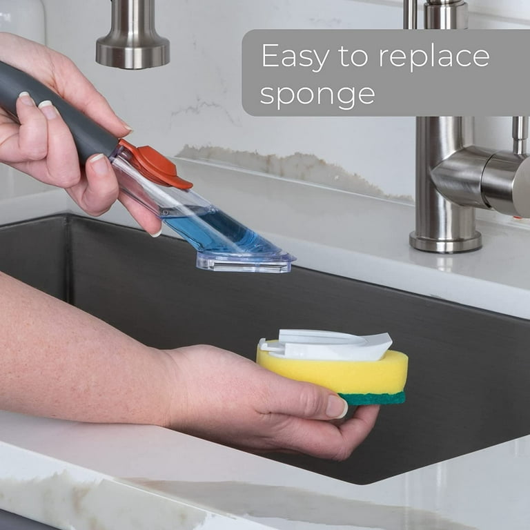 Smart Design Replacement Head for Non Scratch Soap Dispensing Dish Brush - Set of 2 - Built-in Scraper - Long Lasting Bristles - Odor Resistant - Clea